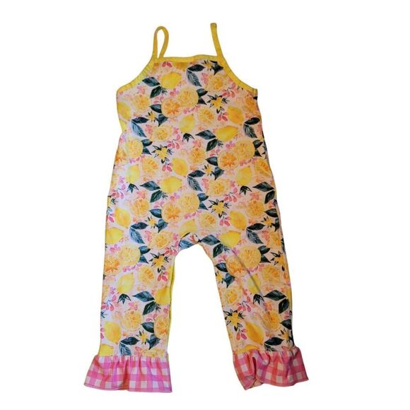 Dash of Glitter Yellow Print Sleeveless One Piece Jumpsuit Size 12-18 Months - Picture 3 of 4